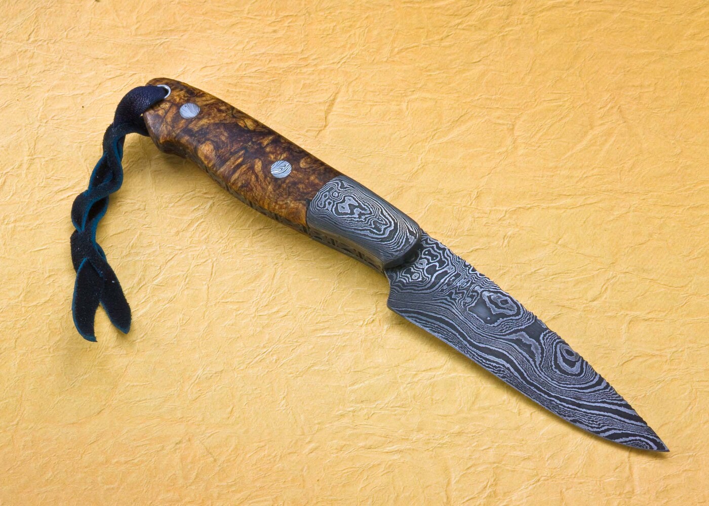 Damascus Cascades Hunter with Stabilized Maple Handle side view