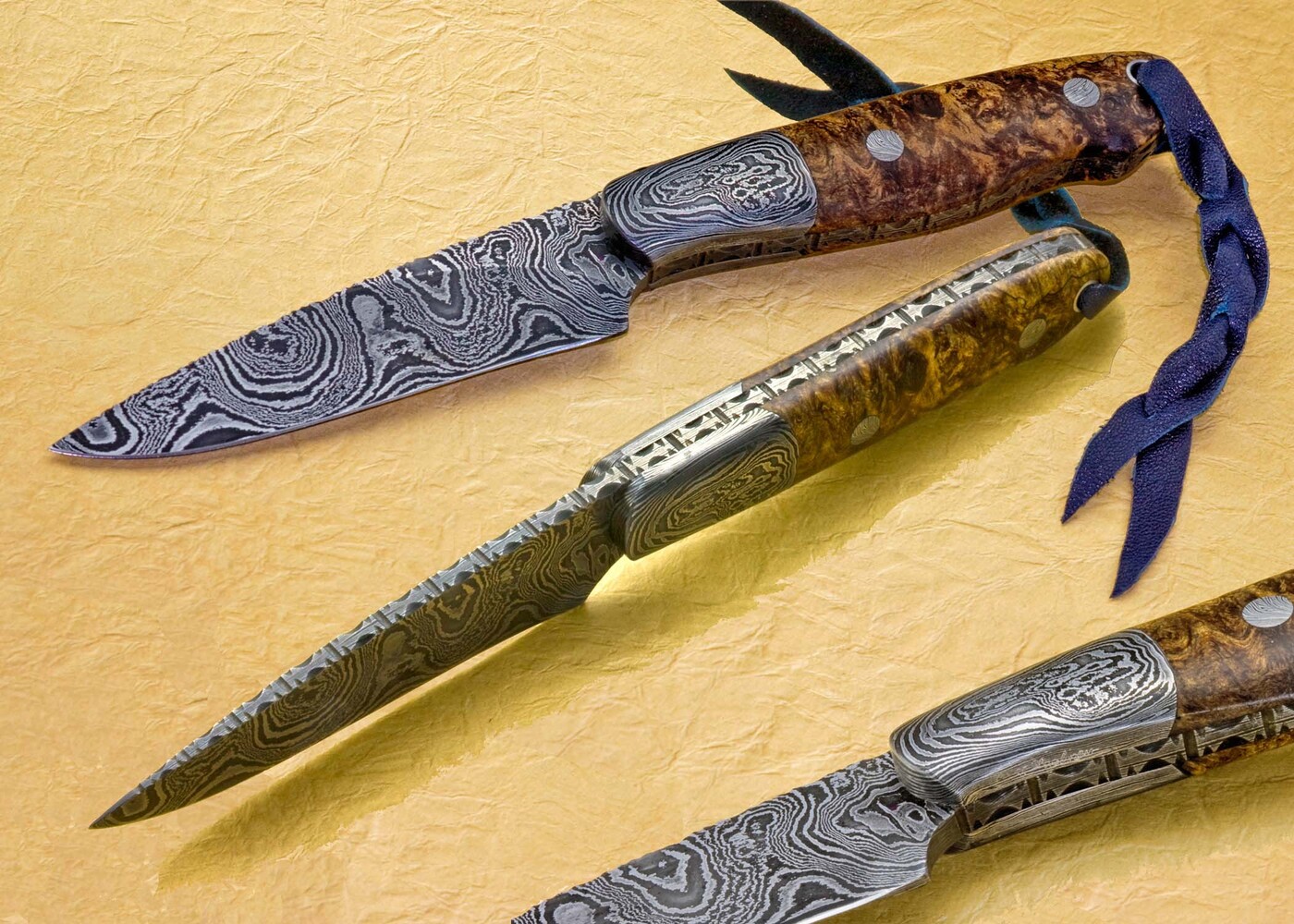 Damascus Cascades Hunter with Stabilized Maple Handle