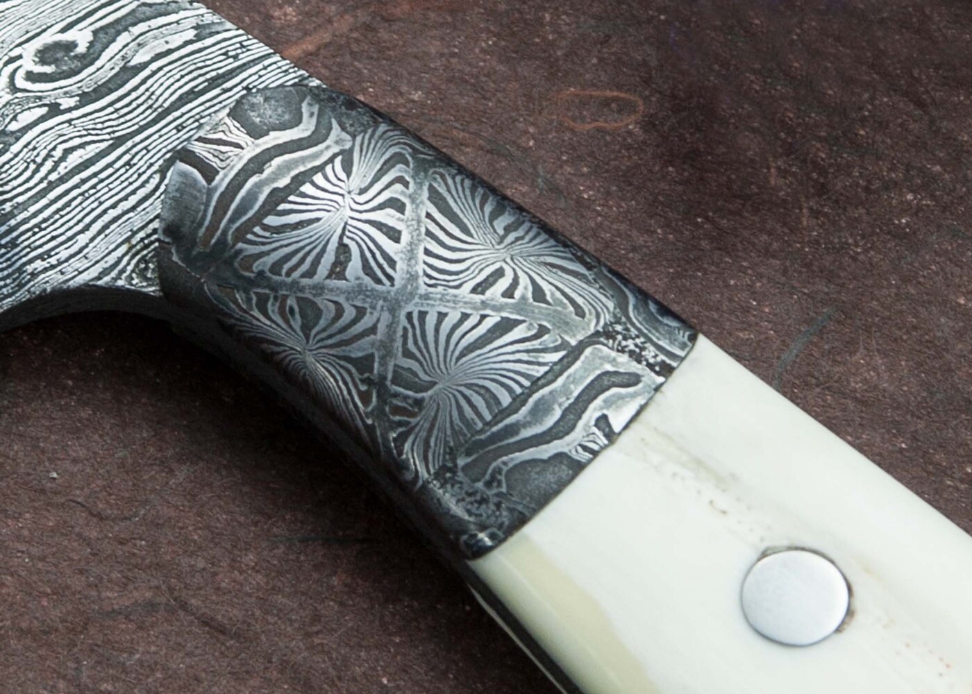 Damascus Walrus Hunter bolster close up