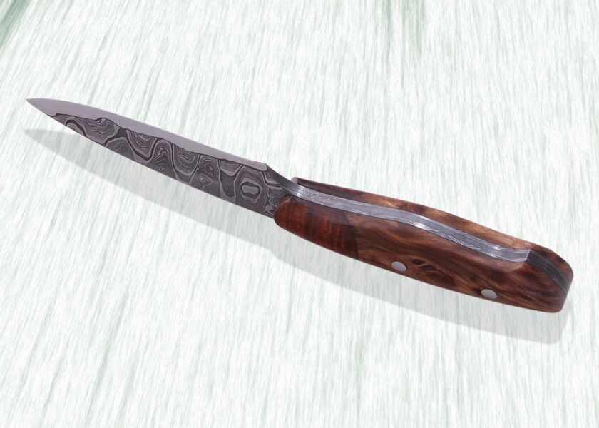 Kernmantel Damascus Hunter with Redwood Handle bottom view