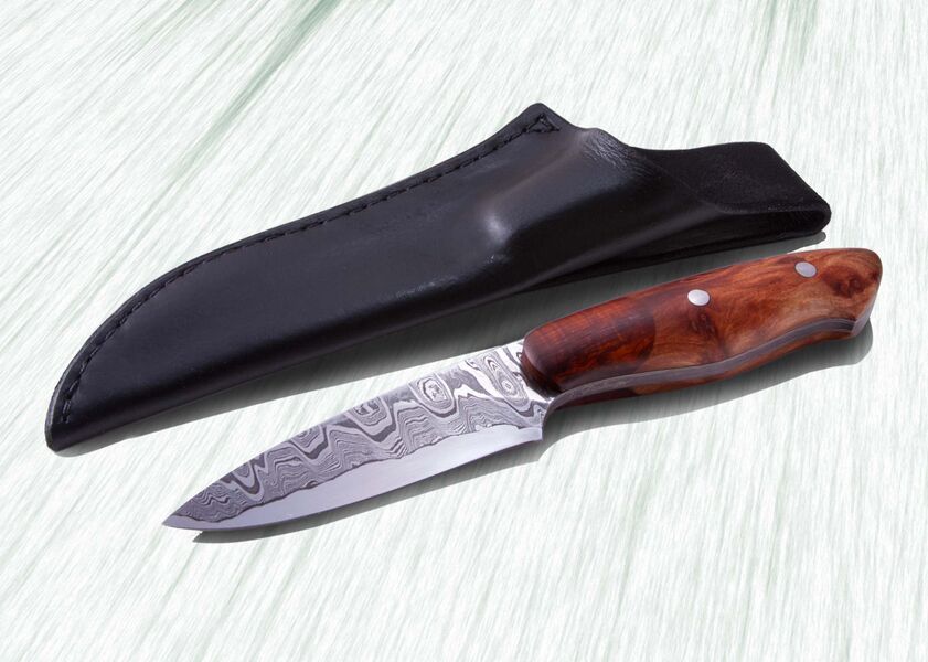 Kernmantel Damascus Hunter with Redwood Handle with sheath