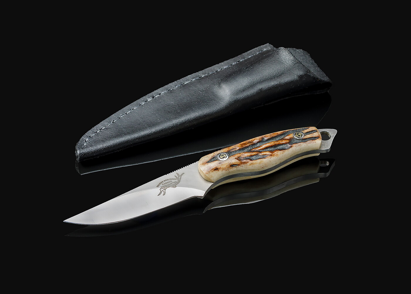 Stag Bird and Trout Knife with a CPM S30V Steel Blade with leather sheath