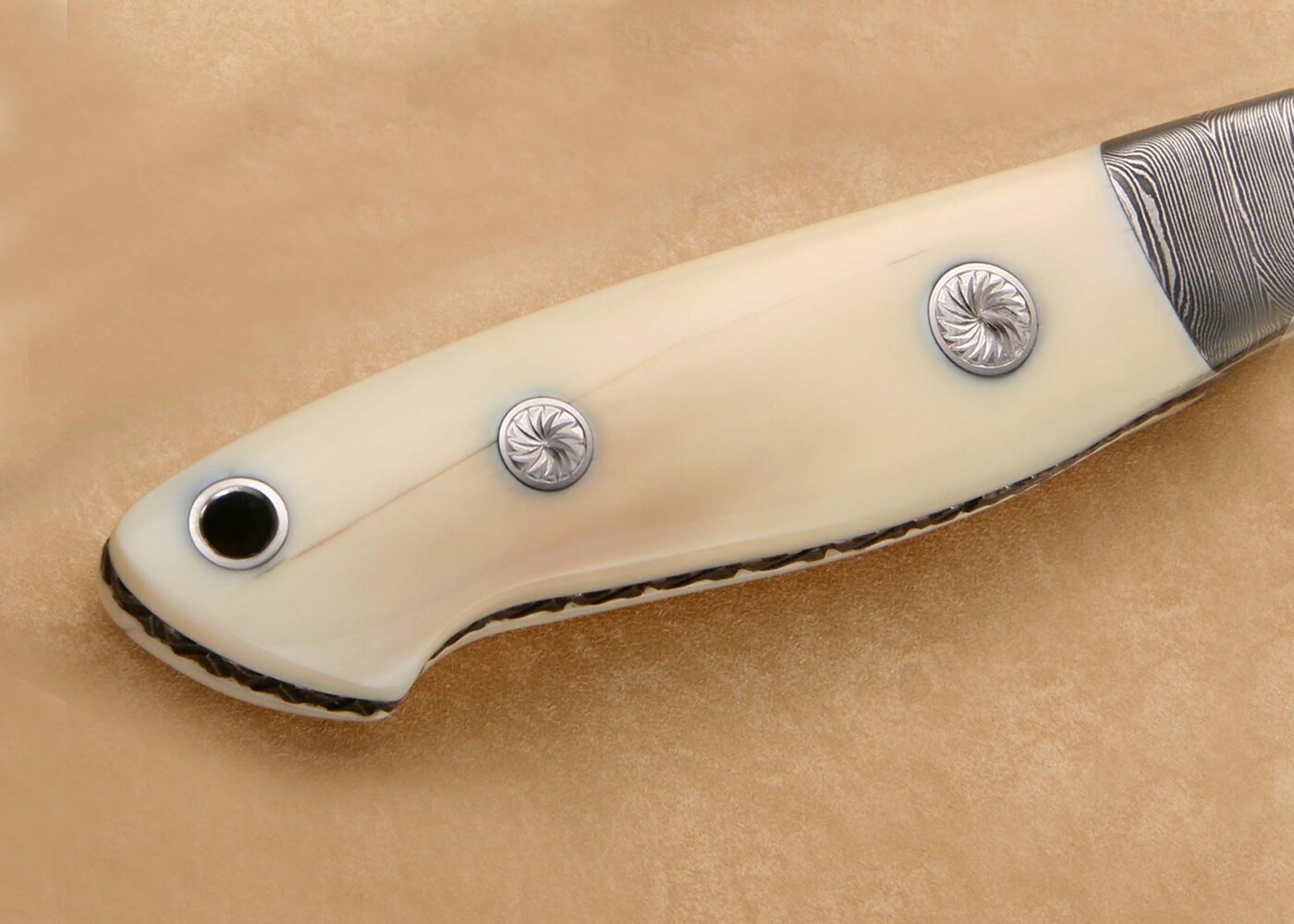 Walrus and Damascus Hunter Knife Engraved detail