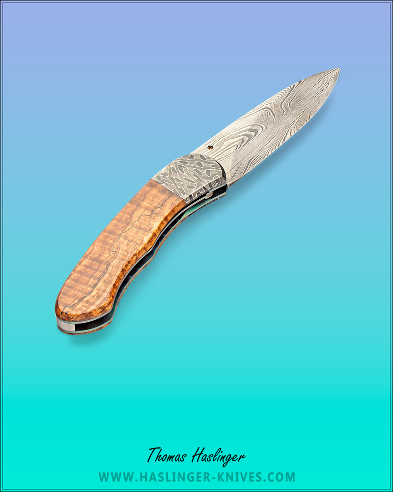 Spalted Maple &amp; Peridot Mosaic Twist Damascus Dress Folder other view