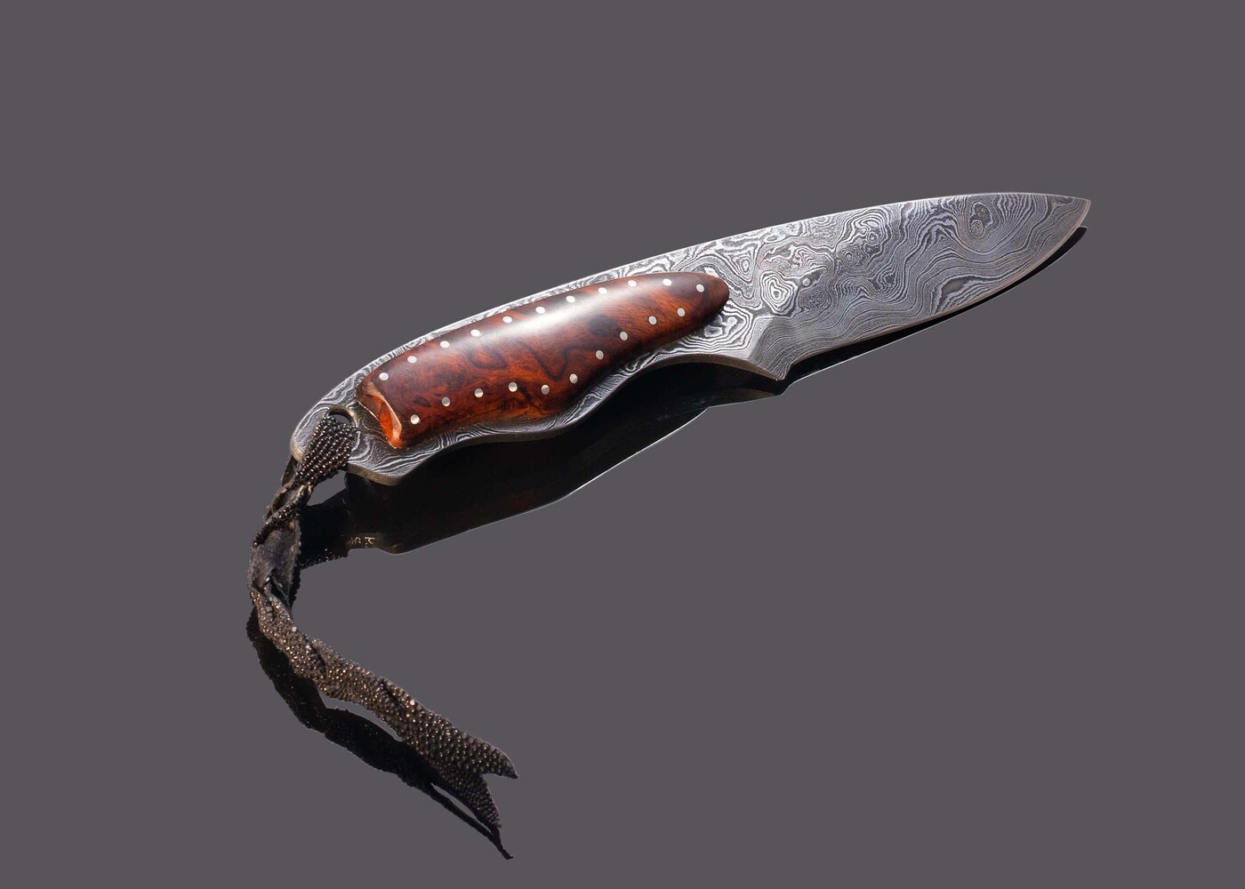 Desert Ironwood and Damascus Dress Knife with Sting Ray Sheath profile view