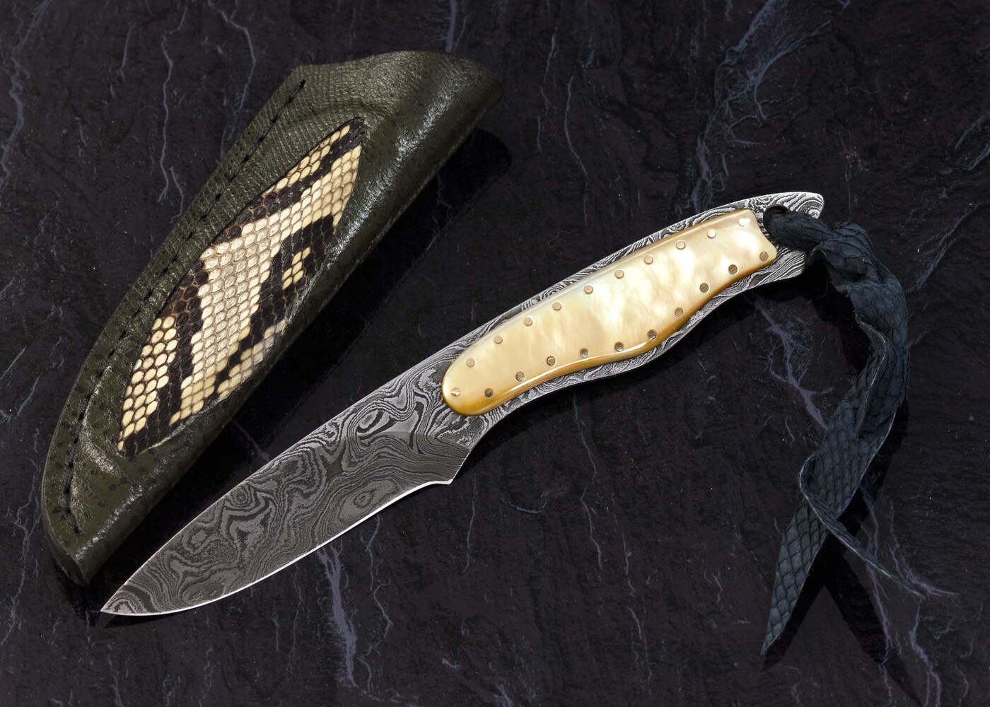 Gold Lip Pearl and Damascus Dress Knife
