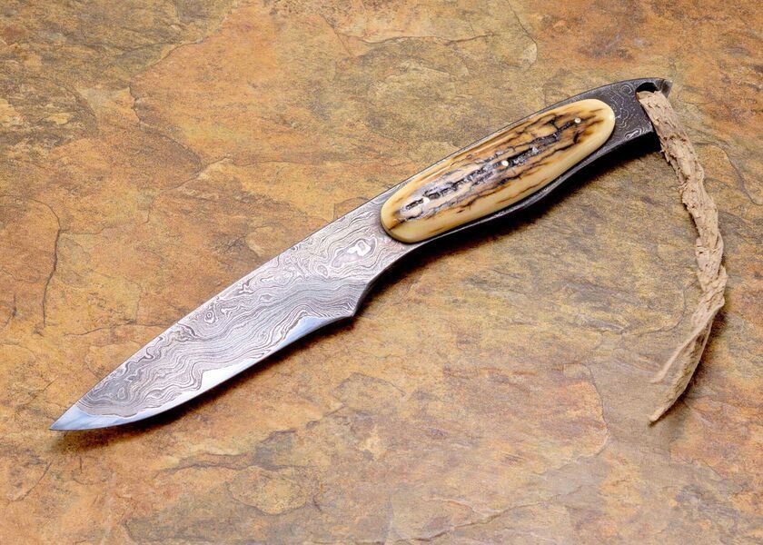 Mammoth and Kernmantel Damascus Boot Knife