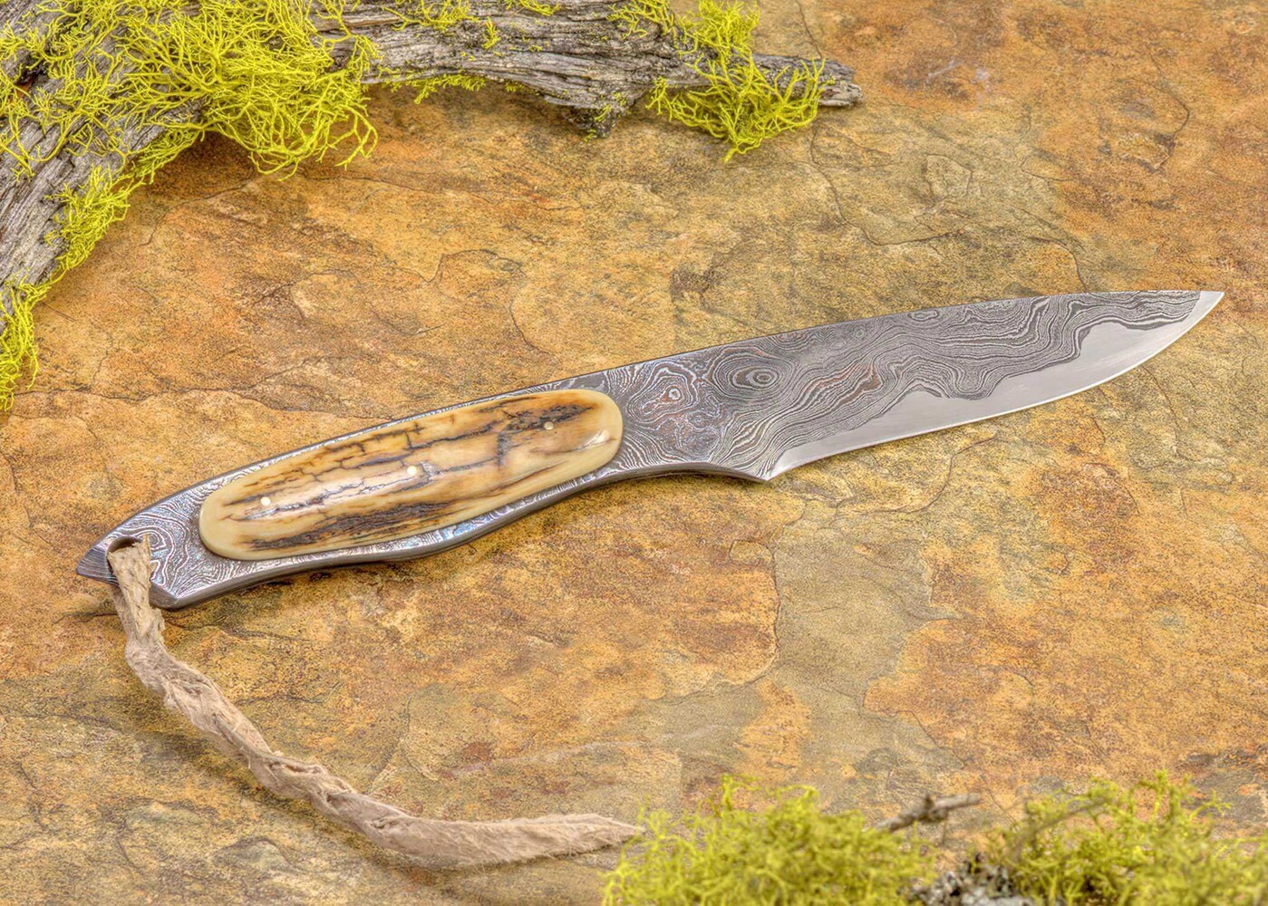 Mammoth Ivory and Kernmantel Damascus Boot Knife other view
