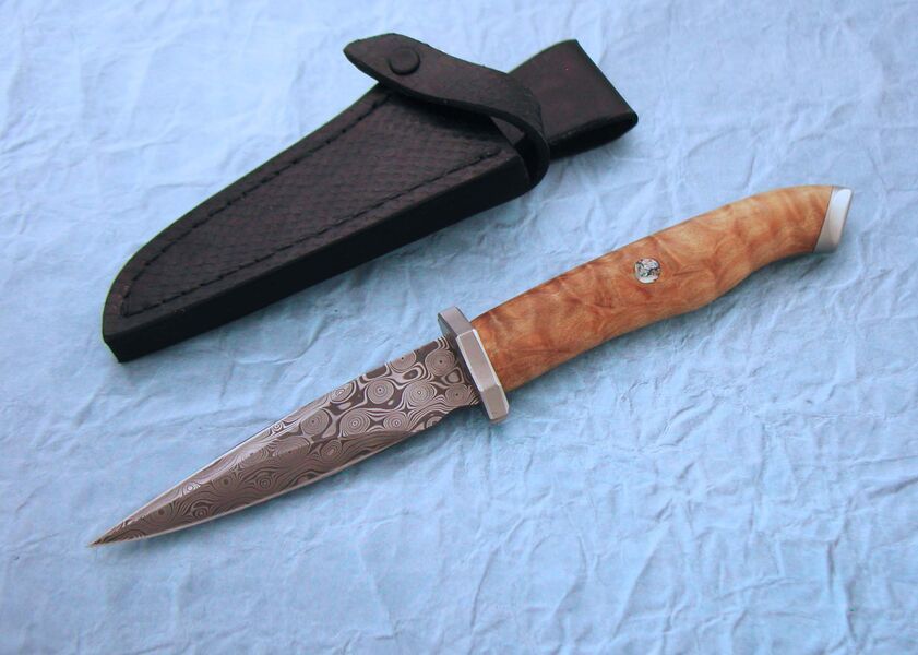 Quilted Maple Boot Knife with seath
