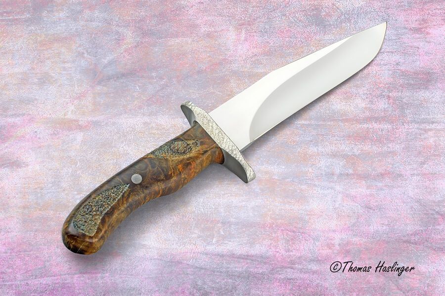 Textured Buckeye Burl Handled Bowie right view