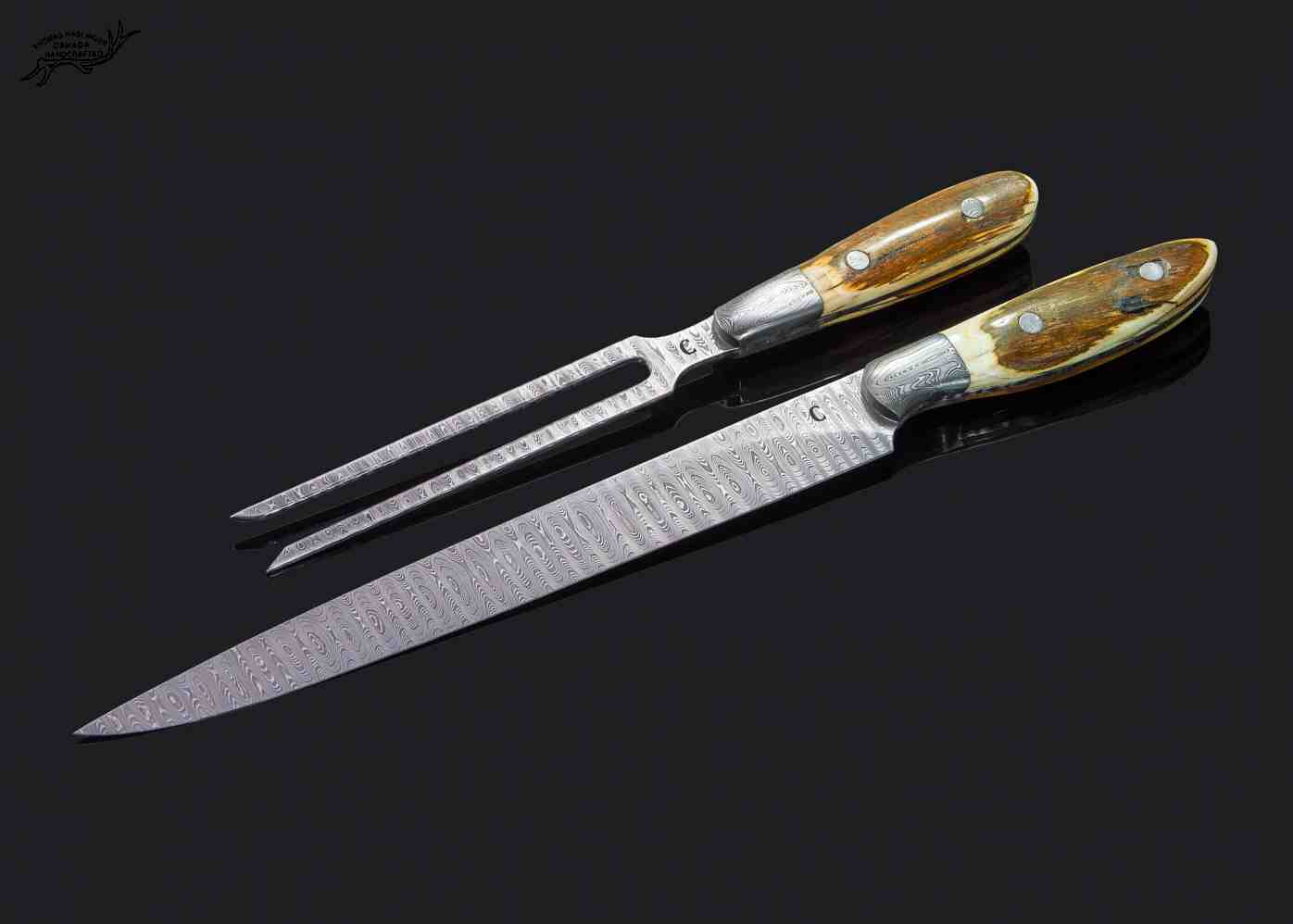 Stainless Damascus and Mammoth Ivory Carving Set Haslinger Knives