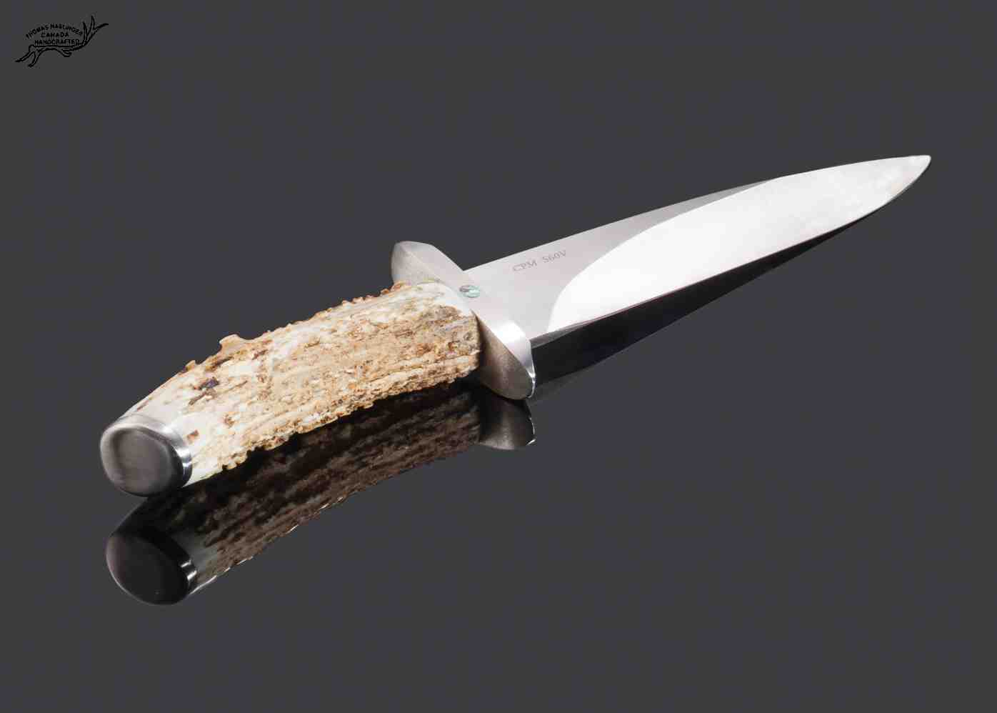 Pebble Elk Antler Handled Bowie Knife in CPM S60V Haslinger Knives